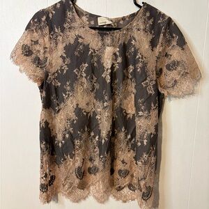 Everleigh Black and Tan Lace Blouse